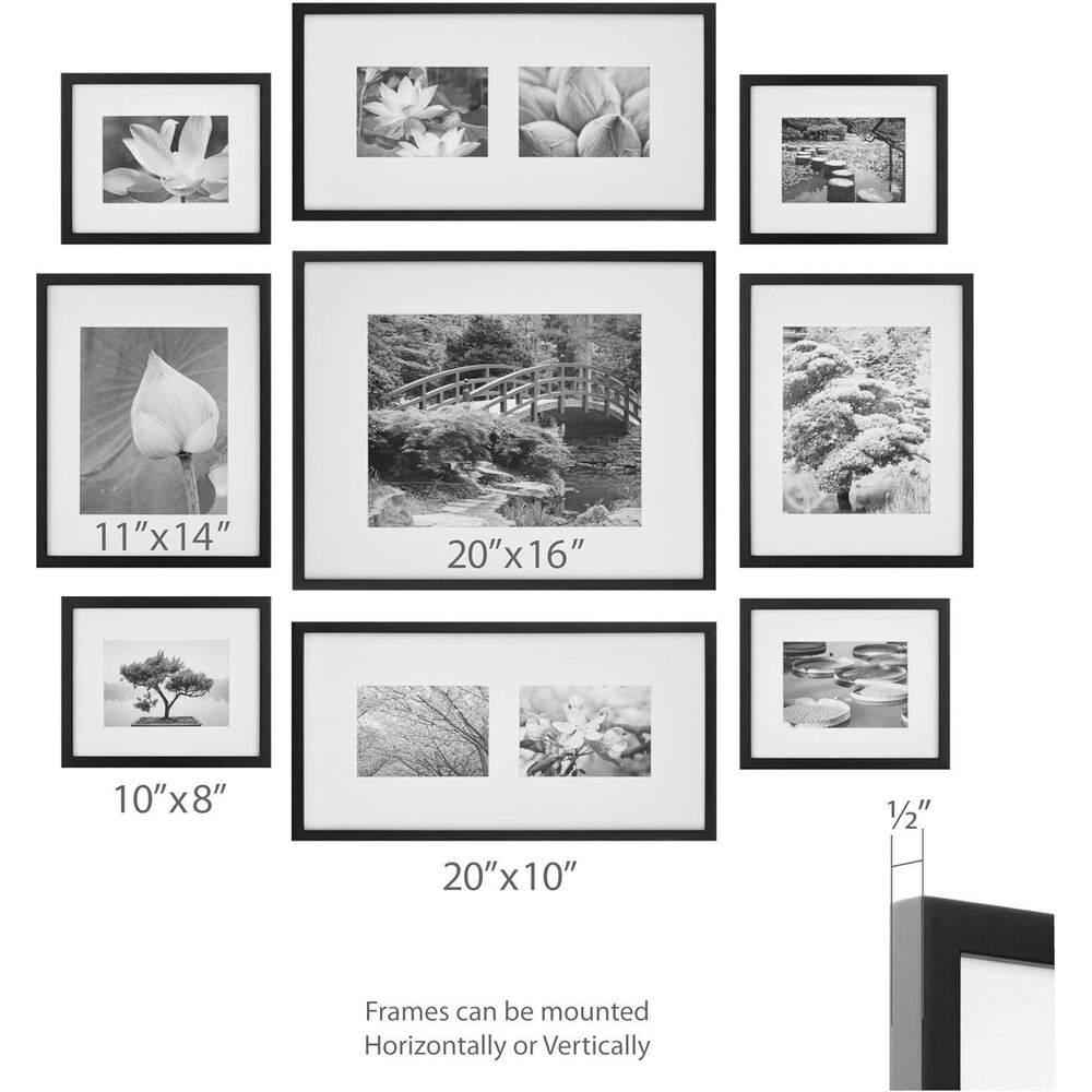 Gallery Perfect 9 Pc Black Photo Frame Gallery Kit Decorative Art Prints Set NEW - Picture 8 of 16